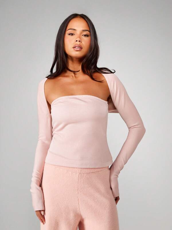 missguided MISSGUIDED Bandeau Top With Long Sleeve Shrug Set