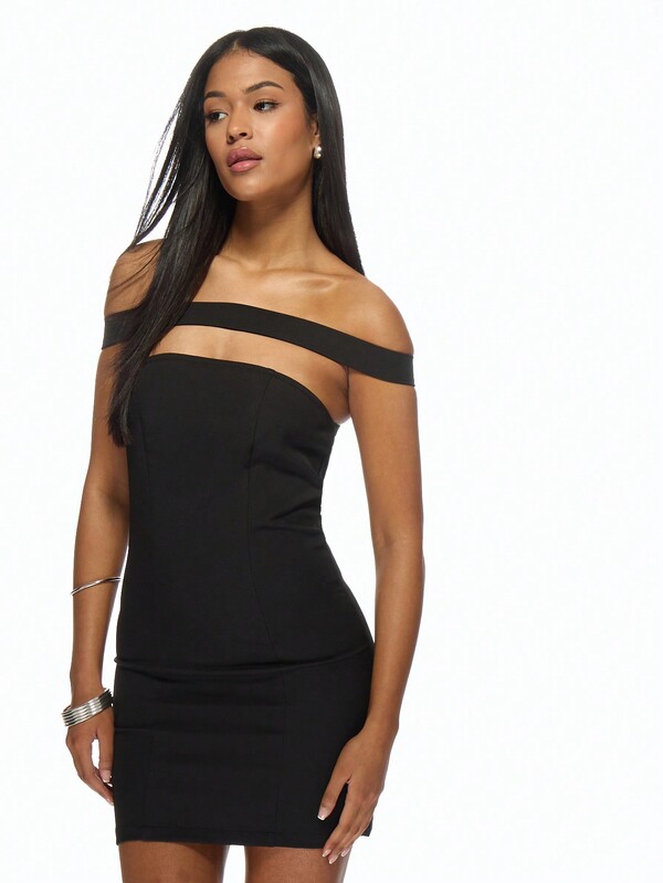 Missguided MISSGUIDED Bardot Double Strap Bodycon Mini Dress Is A Women Short Dresses