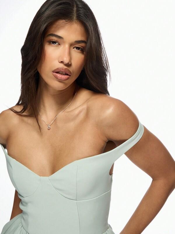 Missguided MISSGUIDED Bardot Off Shoulder Cupped Skater Mini Dress Features Sweetheart Neckline