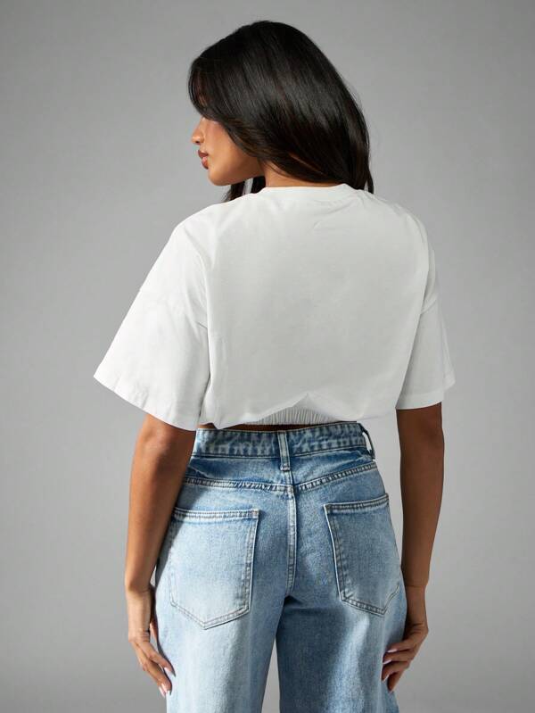 Missguided MISSGUIDED Basic Cotton Jersey Short Sleeve Elasticated Hem Crop T-Shirt