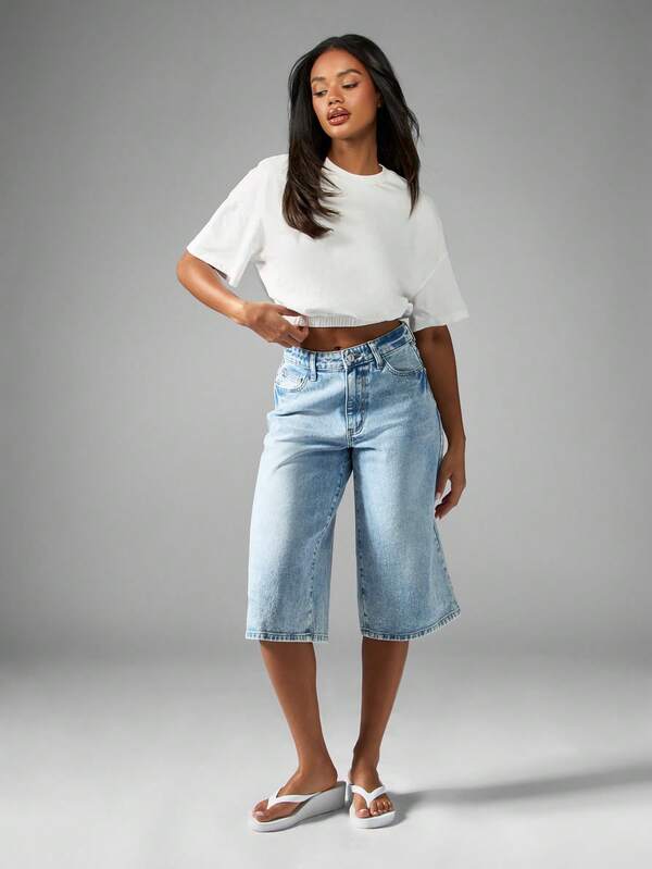 Missguided MISSGUIDED Basic Cotton Jersey Short Sleeve Elasticated Hem Crop T-Shirt