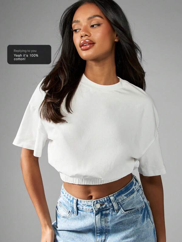 missguided MISSGUIDED Basic Cotton Jersey Short Sleeve Elasticated Hem Crop T-Shirt