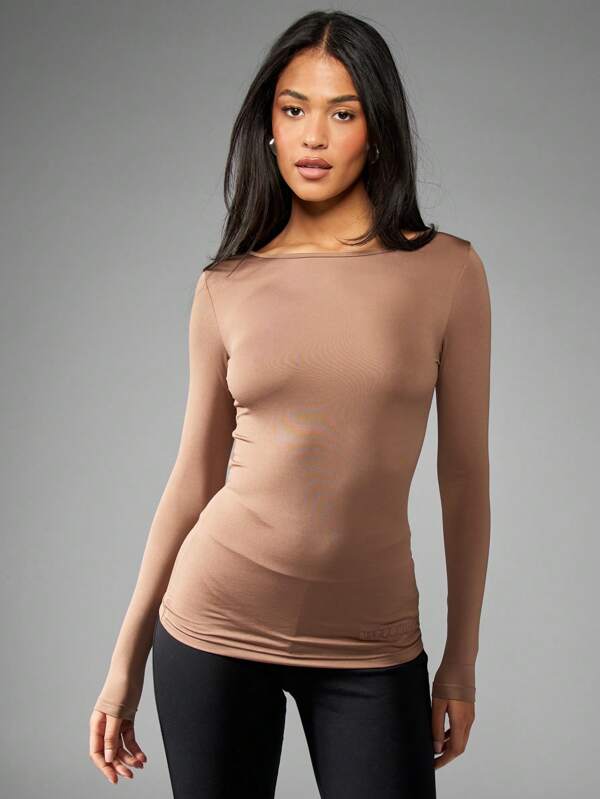 Missguided MISSGUIDED Basic Crew Neck Seamless Long Sleeve T-Shirt