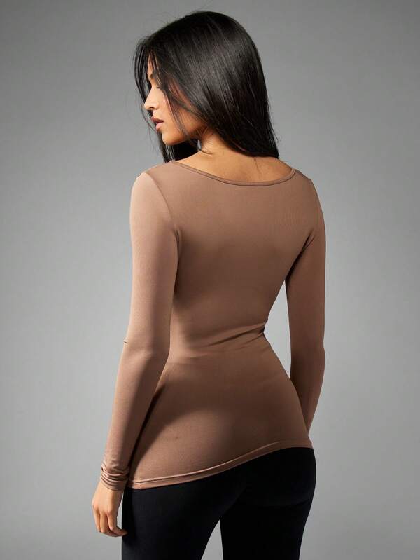 Missguided MISSGUIDED Basic Crew Neck Seamless Long Sleeve T-Shirt