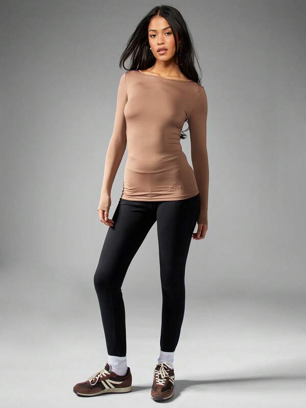 Missguided MISSGUIDED Basic Crew Neck Seamless Long Sleeve T-Shirt