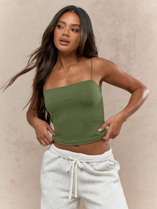 missguided MISSGUIDED Basic Essential Thin Strap Square Neck Tank Top