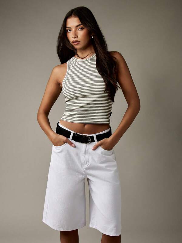 Missguided MISSGUIDED Basic Ribbed High Neck Crop Tank Top