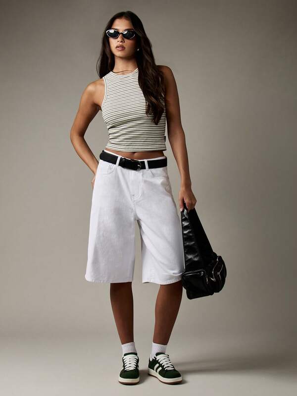 Missguided MISSGUIDED Basic Ribbed High Neck Crop Tank Top