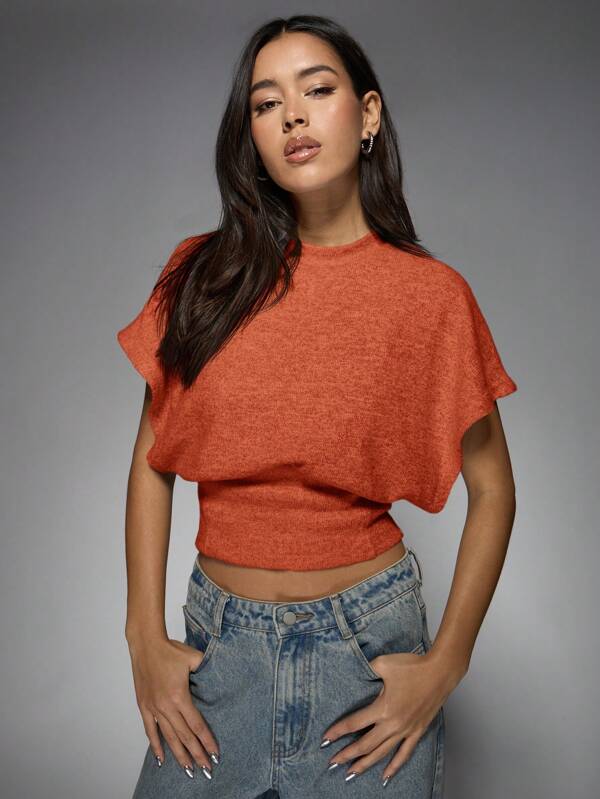 missguided MISSGUIDED Basic Ribbed Knit High Neck Crop Top With Dolman Sleeves