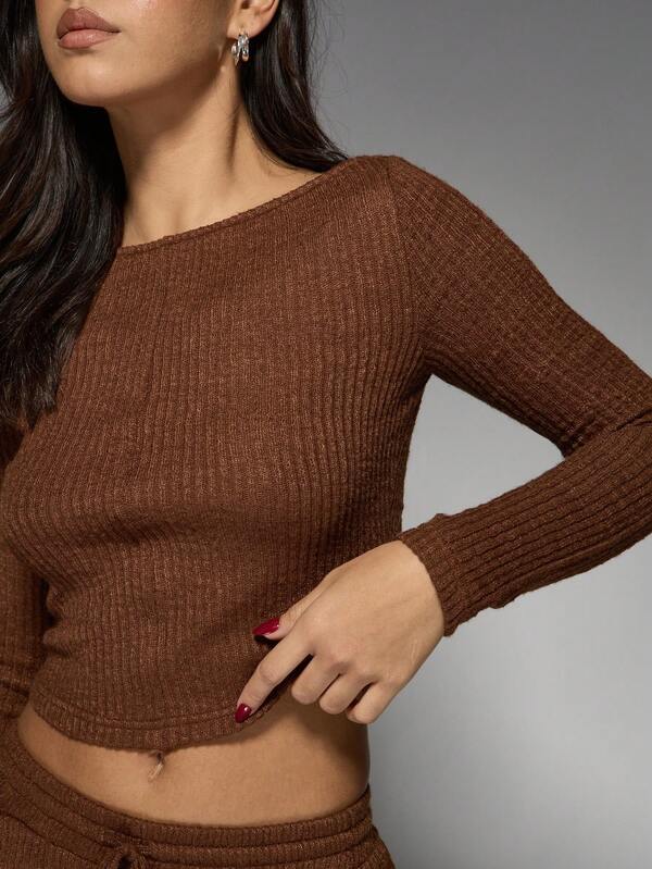 Missguided MISSGUIDED Basic Ribbed Long Sleeve Crop Top Layering Piece