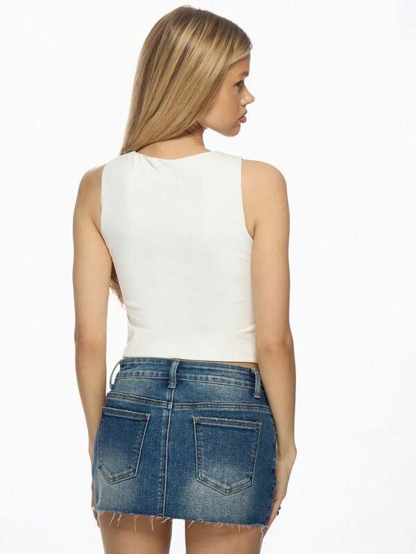 Missguided MISSGUIDED Basic Sleeveless Crop Tank Top Features Fruit Badge Design