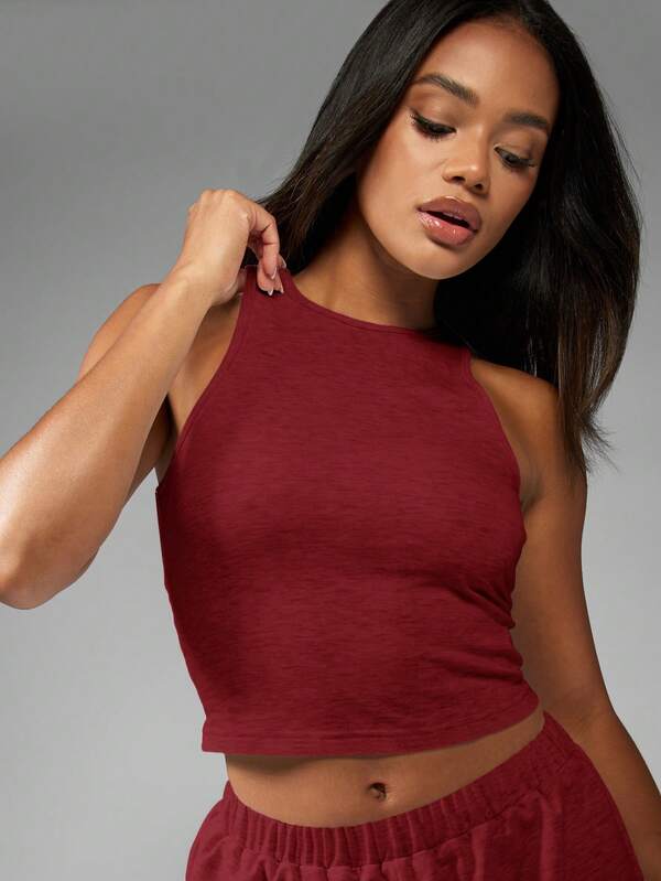 Missguided MISSGUIDED Basic Sleeveless Racer Back Tank Top And High Waist Shorts Two-Piece Outfit