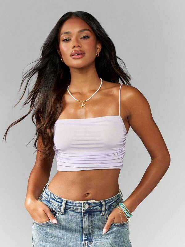 missguided MISSGUIDED Basic Stretch Ruched Crop Tank Top