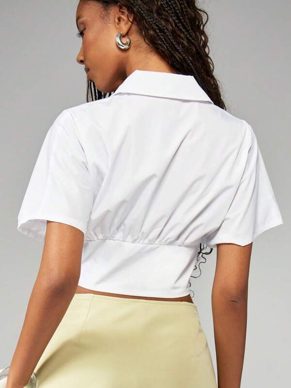 Missguided MISSGUIDED Batwing Sleeve Crop Blouse With Twist Front Gathered Waist