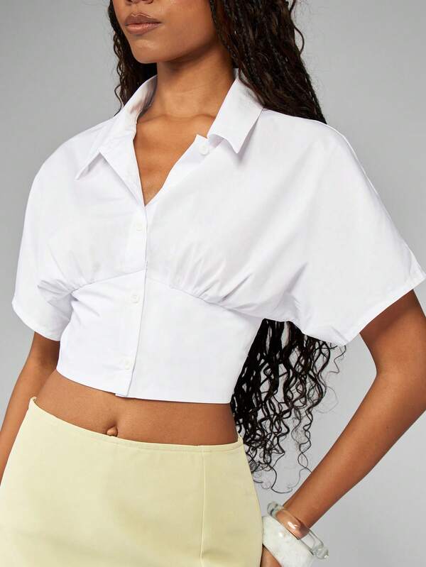 Missguided MISSGUIDED Batwing Sleeve Crop Blouse With Twist Front Gathered Waist