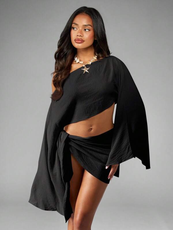 missguided MISSGUIDED Beach Cover Up Co-Ord Set With Bell Sleeves