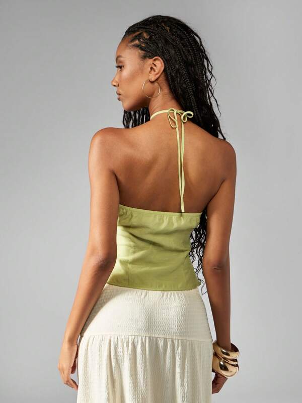 Missguided MISSGUIDED Beaded Halter Neck Cut Out Layered Tank Top