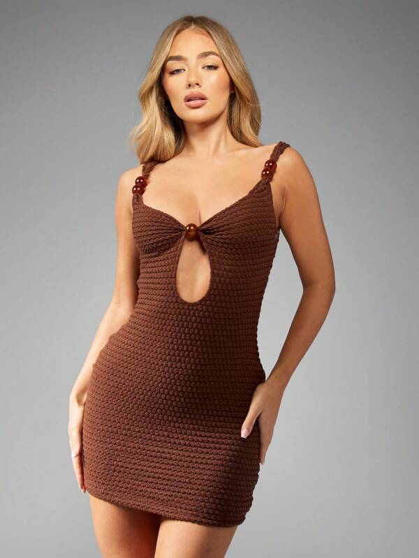 missguided MISSGUIDED Beaded Knit Cutout Front Mini Dress