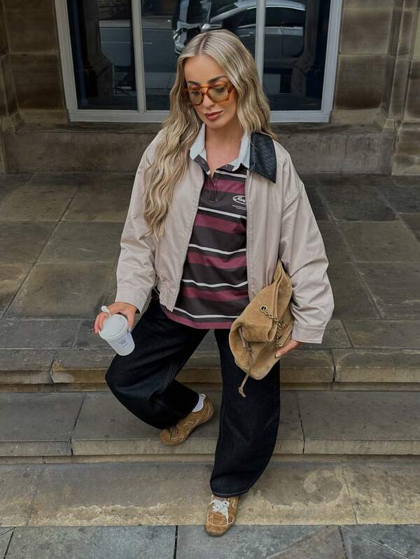 missguided MISSGUIDED Beige Bomber Jacket With Black Quilted Collar