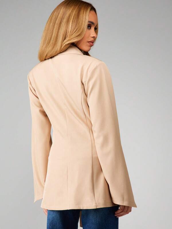 Missguided MISSGUIDED Beige Wrap Blazer With Tie Belt