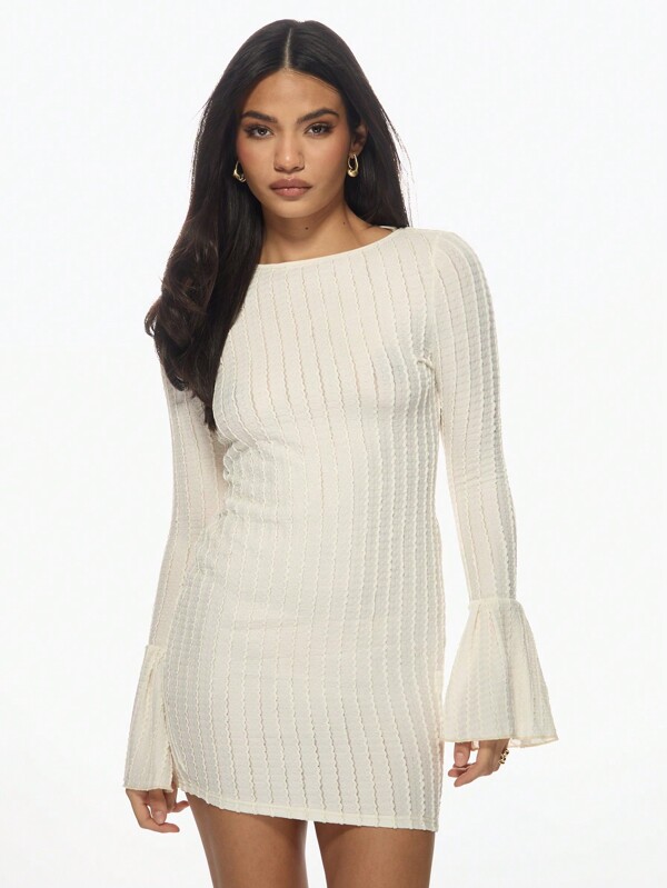 missguided MISSGUIDED Bell Sleeve Bodycon Ribbed Knit Open Back Mini Dress