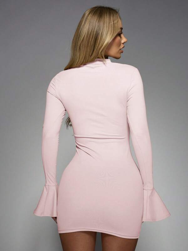 Missguided MISSGUIDED Bell Sleeve Cut Out Detail Women Mini Dresses