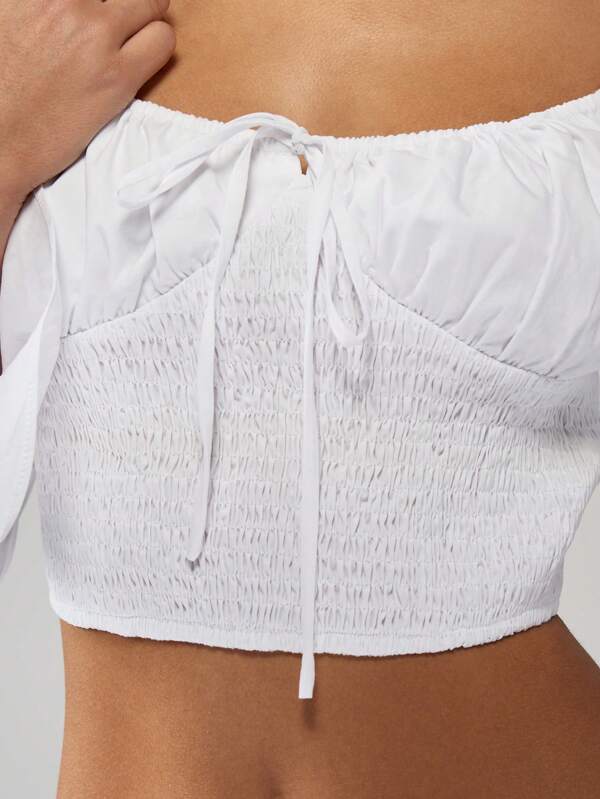 Missguided MISSGUIDED Bell Sleeve Peasant Shirred Bodice Top