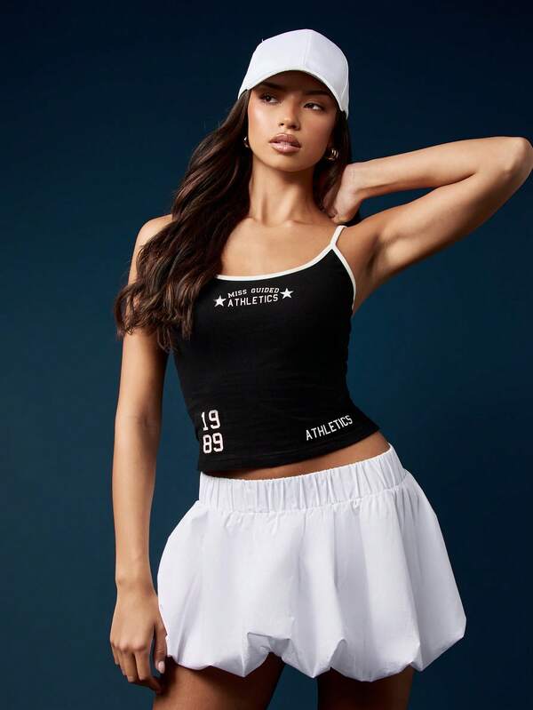 Missguided MISSGUIDED Black Contrast Binding Cami Tank Top With Varsity Print