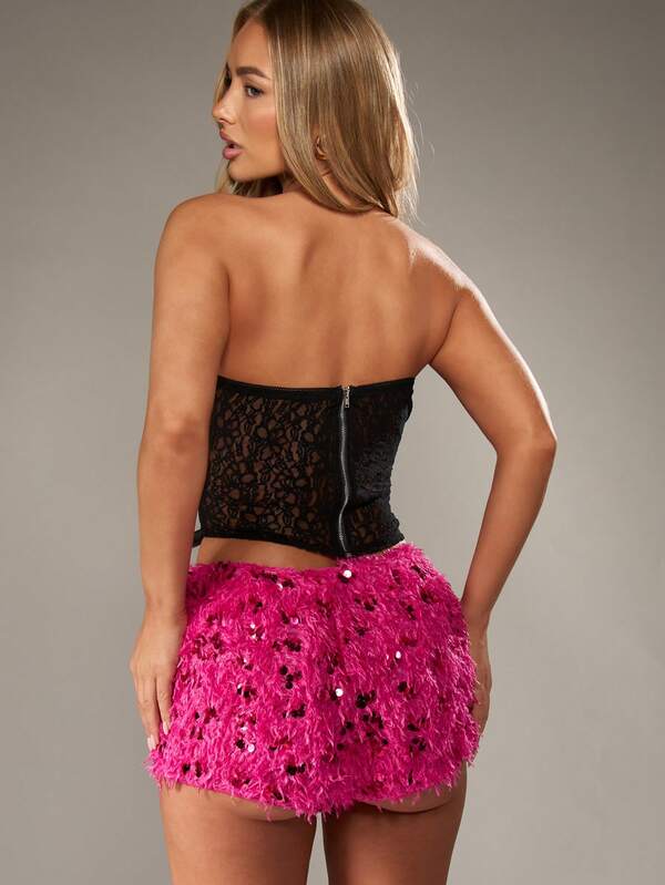 Missguided MISSGUIDED Black Lace Bandeau Corset Top With Boning