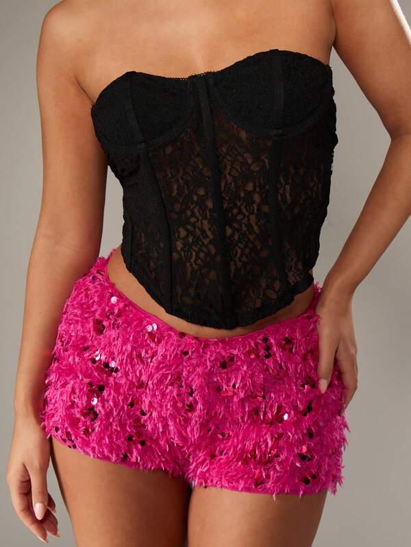 Missguided MISSGUIDED Black Lace Bandeau Corset Top With Boning