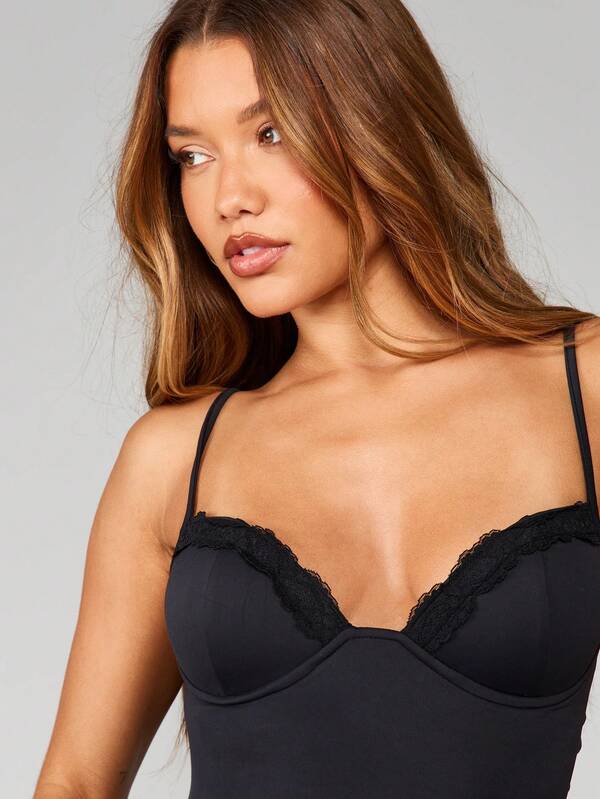 Missguided MISSGUIDED Black Lace Trim Corset Style Cami Top