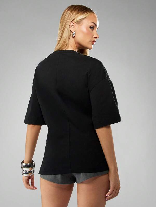 Missguided MISSGUIDED Black Oversized Tee With Twist Detail