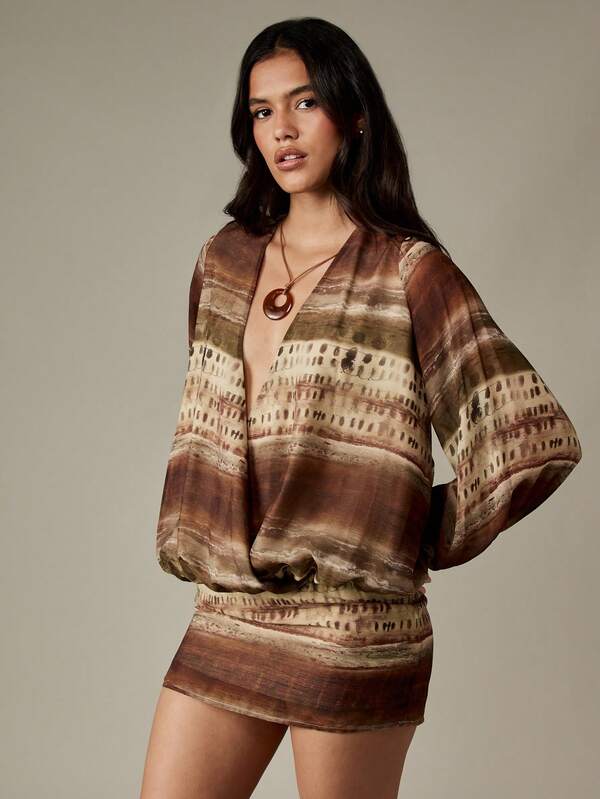 Missguided MISSGUIDED Blouson Sleeve Wrap Mini Dress With Gathered Waist