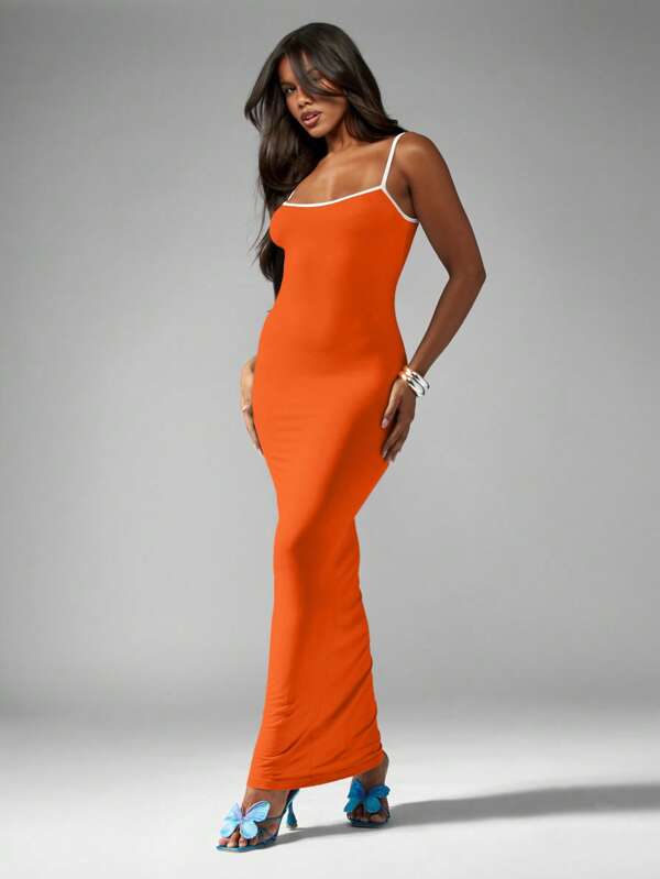 missguided MISSGUIDED Bodycon Cami Maxi Dress With Contrast Trim