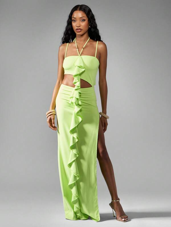 Missguided MISSGUIDED Bodycon Cut Out Ruffle Women Maxi Dress