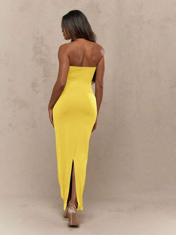Missguided MISSGUIDED Bodycon Floor Length Gown With Split Back Design