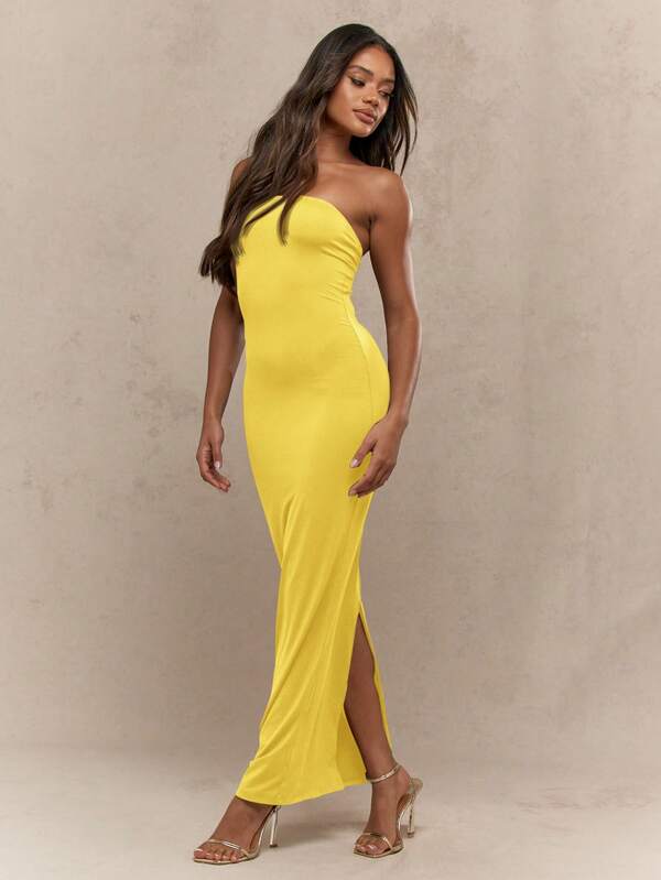 Missguided MISSGUIDED Bodycon Floor Length Gown With Split Back Design