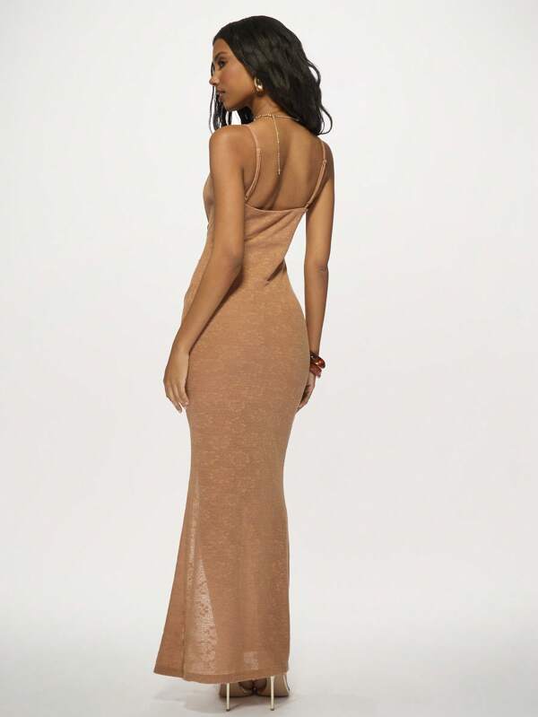 Missguided MISSGUIDED Bodycon High Split Tie Detail Ruched Long Dress
