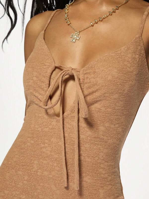 Missguided MISSGUIDED Bodycon High Split Tie Detail Ruched Long Dress
