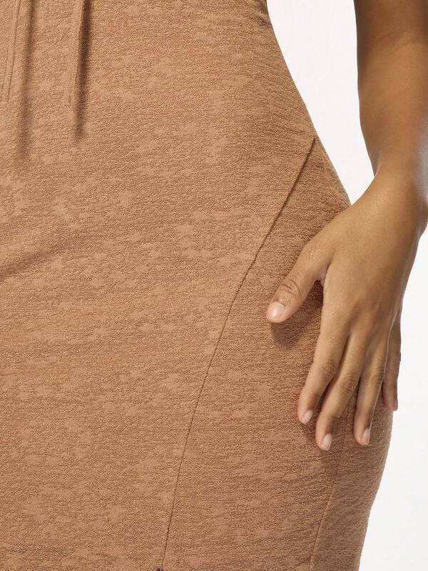 Missguided MISSGUIDED Bodycon High Split Tie Detail Ruched Long Dress