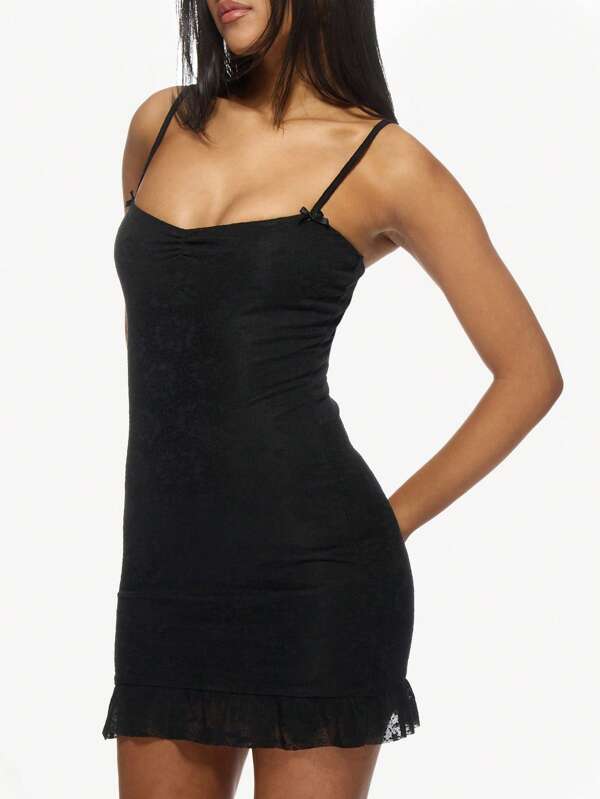 Missguided MISSGUIDED Bodycon Mini Dress With Spaghetti Straps Lace Ruffle Hem
