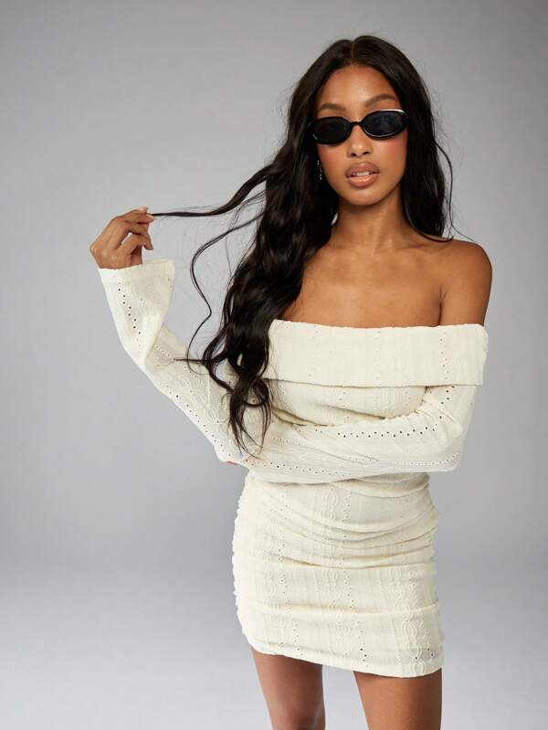 missguided MISSGUIDED Bodycon Off-Shoulder Ruched Mini Dress