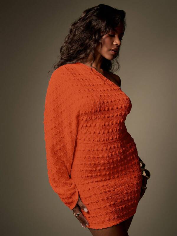 Missguided MISSGUIDED Bodycon One Shoulder Long Batwing Sleeve Mini Dress