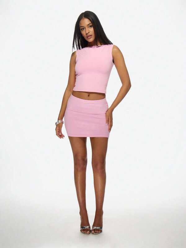 Missguided MISSGUIDED Bodycon Sleeveless Crop Top Mini Skirt Two-Piece Set