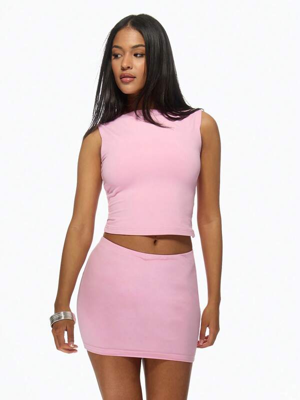 Missguided MISSGUIDED Bodycon Sleeveless Crop Top Mini Skirt Two-Piece Set