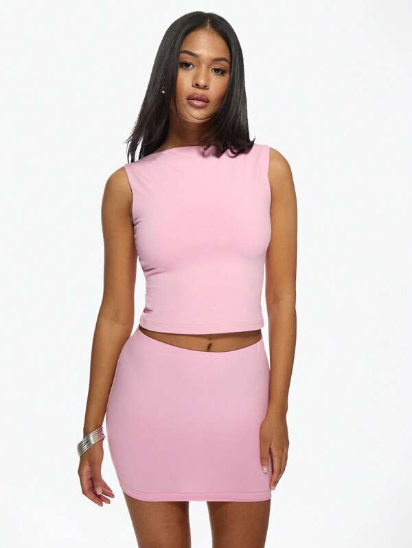 missguided MISSGUIDED Bodycon Sleeveless Crop Top Mini Skirt Two-Piece Set