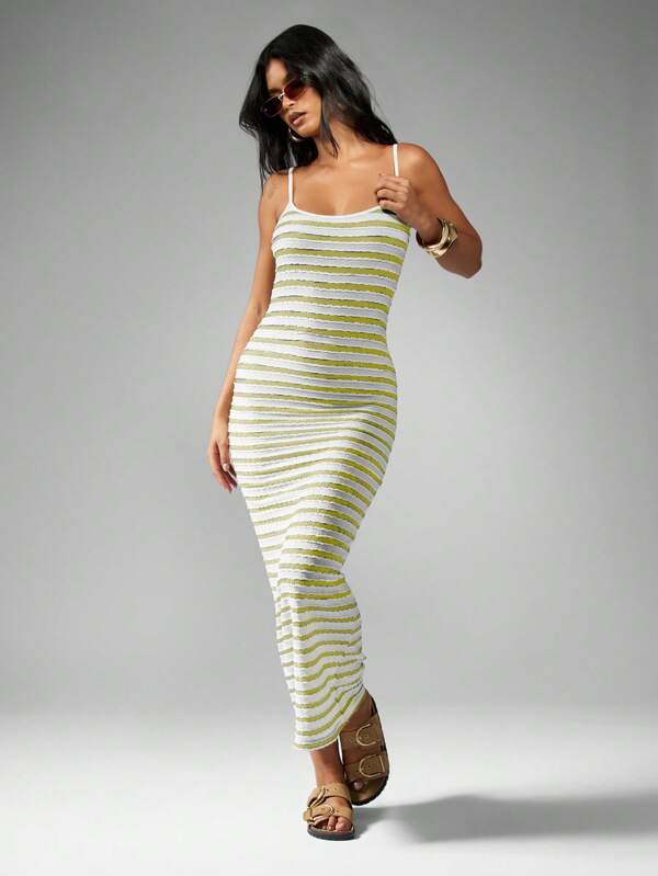 Missguided MISSGUIDED Bodycon Strappy Knit Textured Ribbed Long Length Maxi Dress