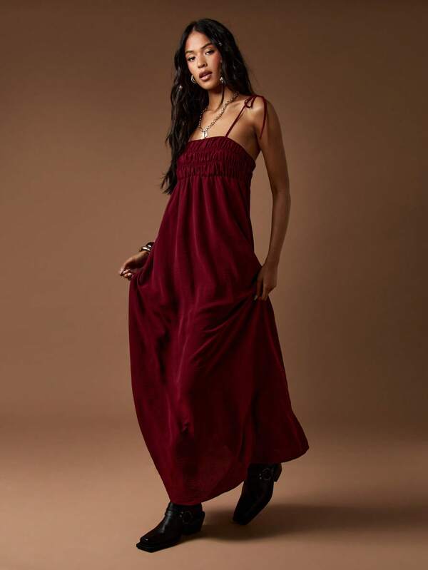 missguided MISSGUIDED Bohemian Empire Waist Smocked Bodice Maxi Dress