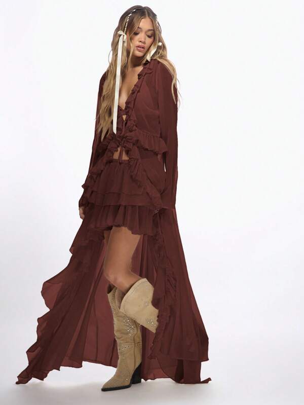 Missguided MISSGUIDED Bohemian High Low Ruffle Tiered Layered Swing Skirts