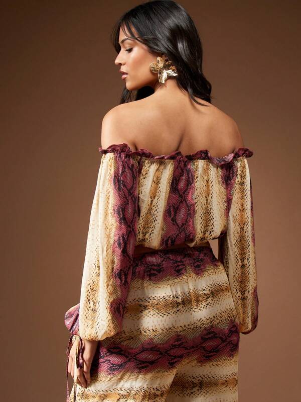 Missguided MISSGUIDED Bohemian Off Shoulder Snake Print Blouse